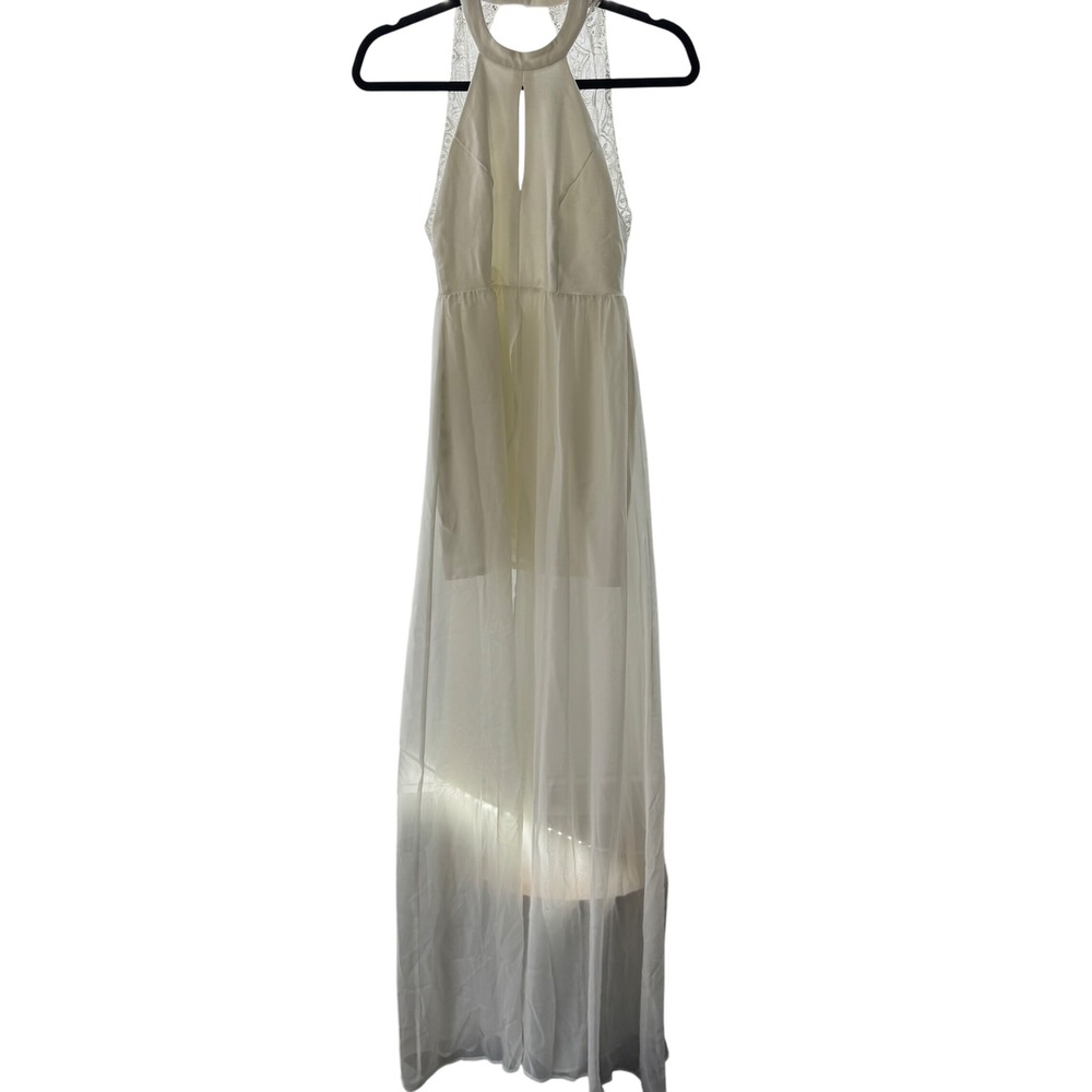 Lulus Maxi Dress Womens M White Rayon Sleeveless‎ Halter Neck Open Back Wedding